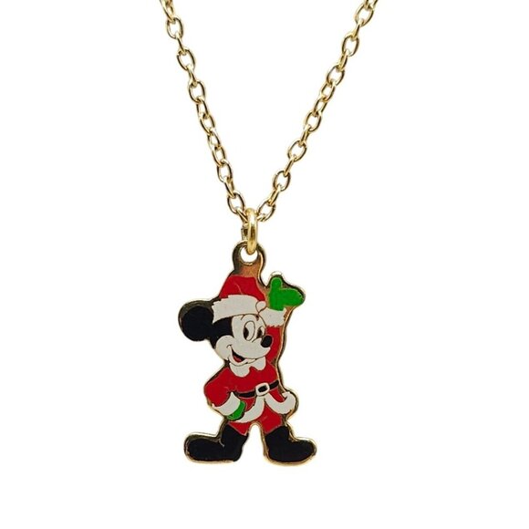 Vintage Walt Disney Enamel Mickey Mouse Santa Claus Pendant Necklace - Picture 1 of 5